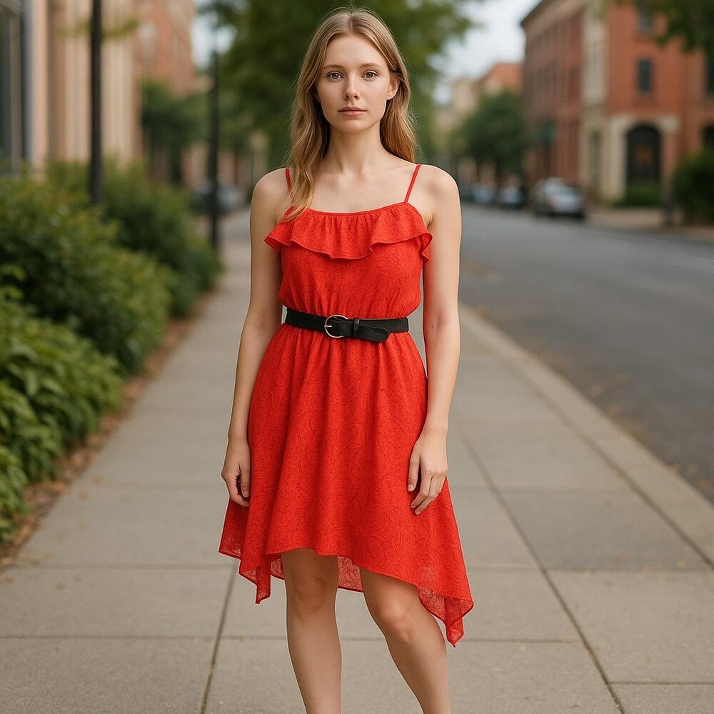 Emerald Sundae Womens Juniors Dress Size Small‎ with Belt Orange Lace Strappy